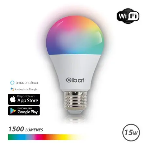 Elbat Bombilla LED Smart Wi-Fi A65 E27 15W 1500lm RGB - Temperatura 2700K a los 6000K - Control de V
