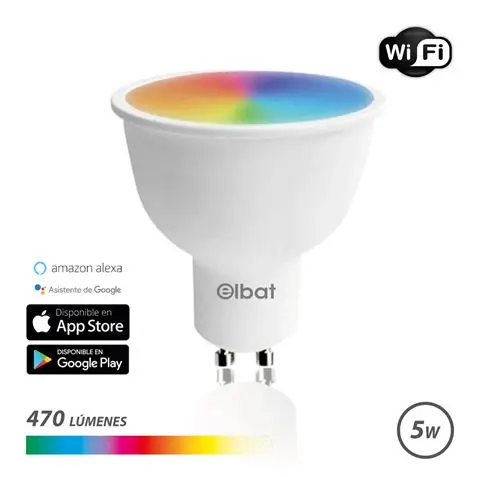 Elbat Bombilla LED Smart Wi-Fi GU10 5W 470lm RGB - Temperatura 2700K a los 6000K - Control de Voz - 
