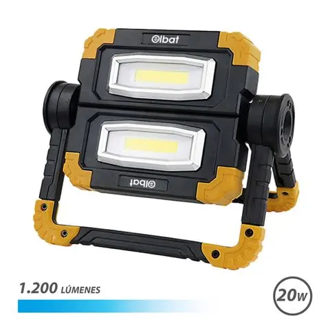 Elbat Foco Led Recargable 20W - 1200 Lumenes - Luz Fria 6500K - Bateria 5000mAh  - Autonomia de 5 a 