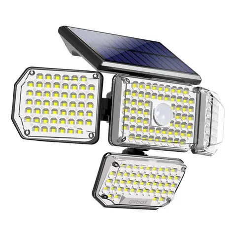 Elbat Foco Solar Cuadruple con Sensor LED 430lm - Sensor de Movimiento de 3 - 5m - Panel Solar Integ