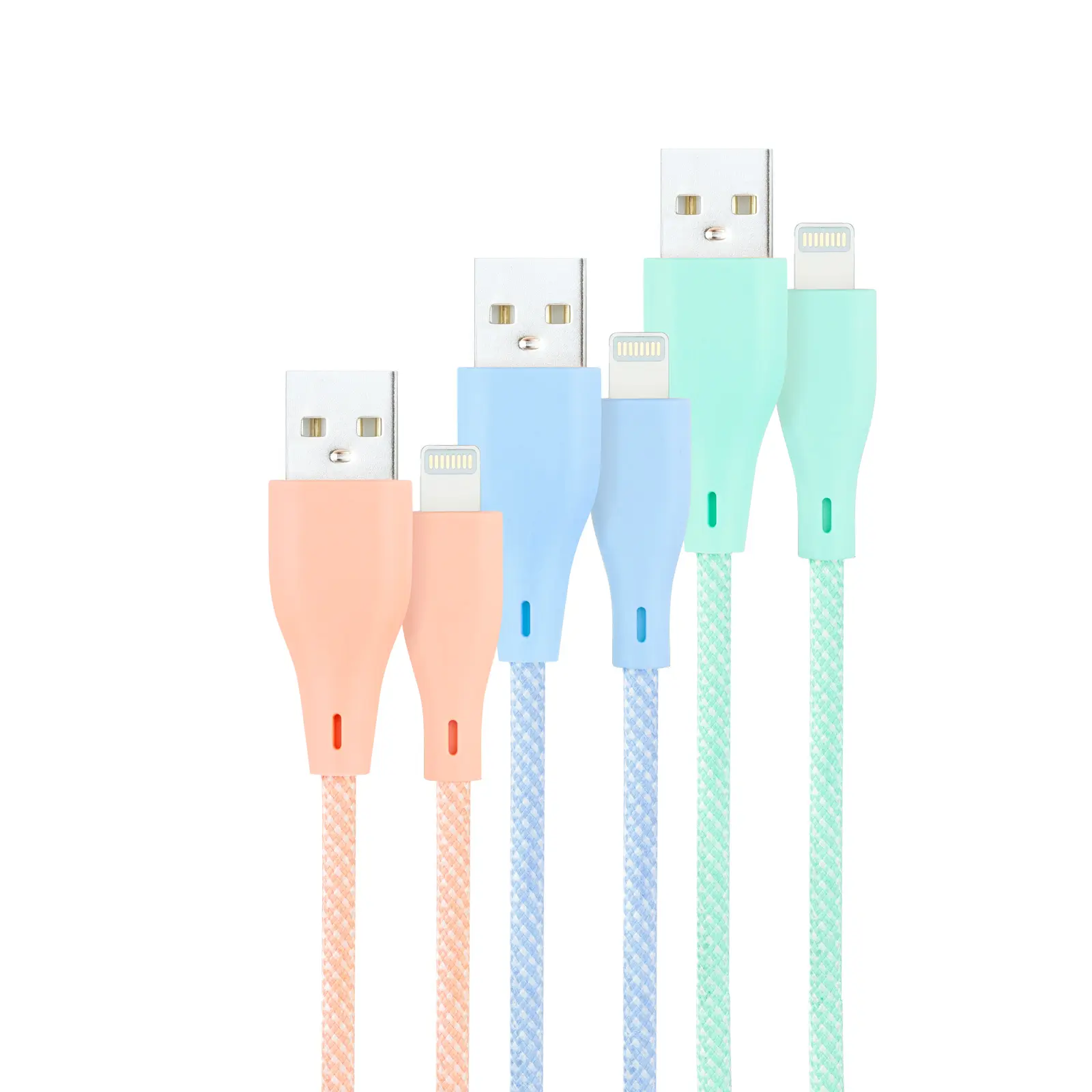 Nanocable Pack de 3 Cables Mallados USB-A Macho a Lightning Macho - Longitud 1m - Colores Pastel Ros