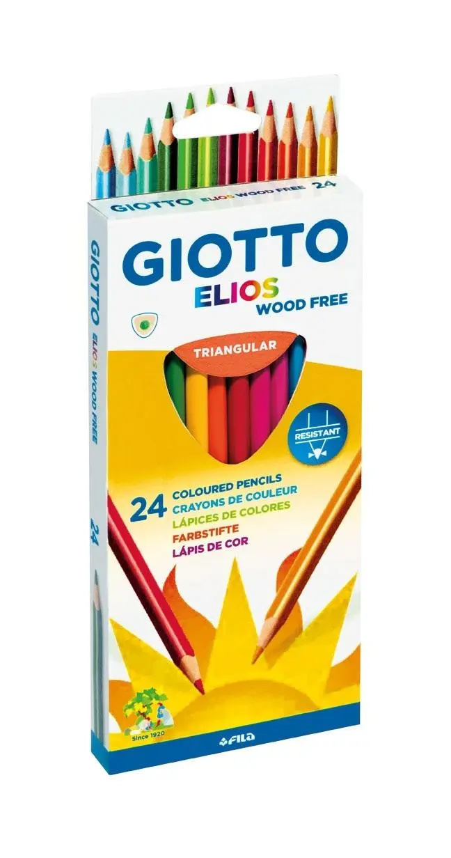 Giotto Elios Giant Wood Free Pack de 24 Lapices Triangulares de Colores - Sin Madera - Mina 5 mm - C