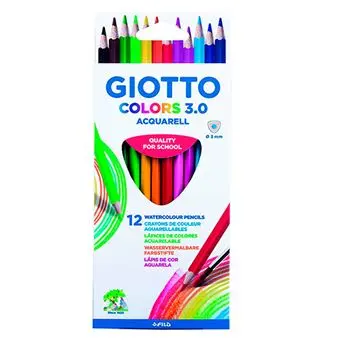 Giotto Colors Acquarell 3.0 Pack de 12 Lapices Triangulares de Colores Acuarelables - Mina 3 mm - Ma
