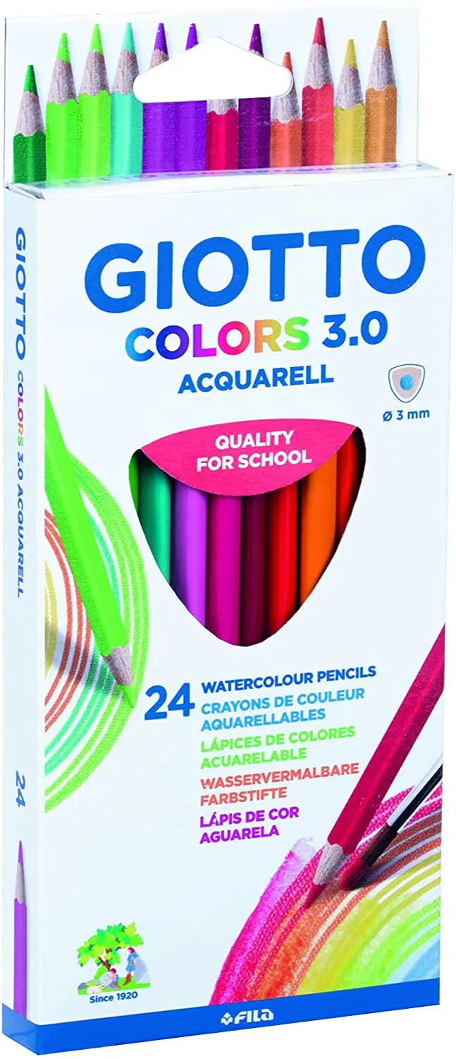 Giotto Colors Acquarell 3.0 Pack de 24 Lapices Triangulares de Colores Acuarelables - Mina 3 mm - Ma