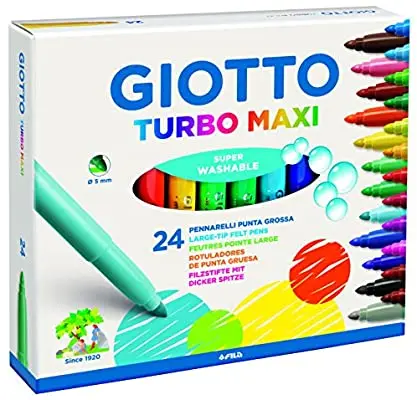 Giotto Turbo Maxi Pack de 24 Rotuladores - Punta Gruesa 5mm - Tinta al Agua - Lavable - Colores Surt