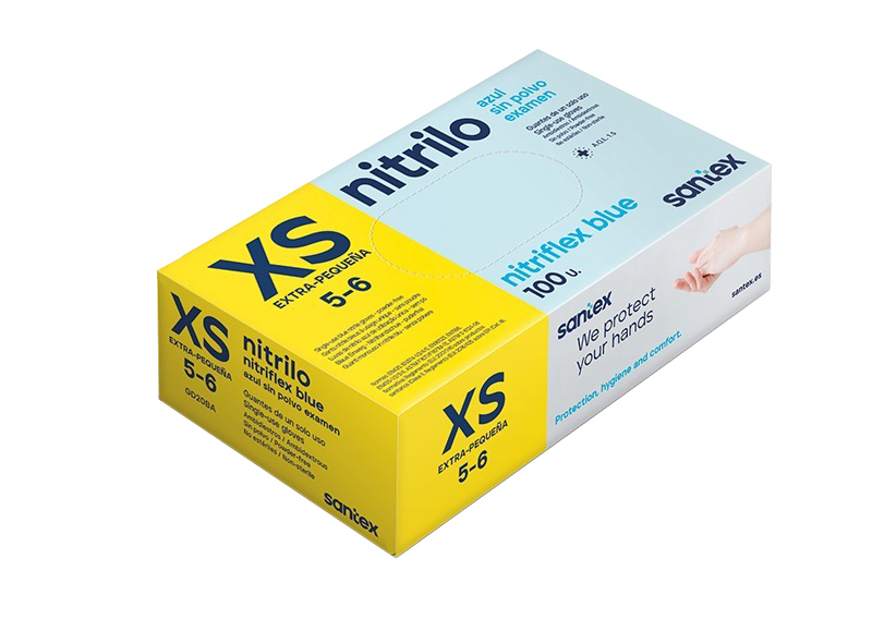 Santex Nitriflex Blue Pack de 100 Guantes de Nitrilo para Examen Talla XS - 3.5 gramos - Sin Polvo -