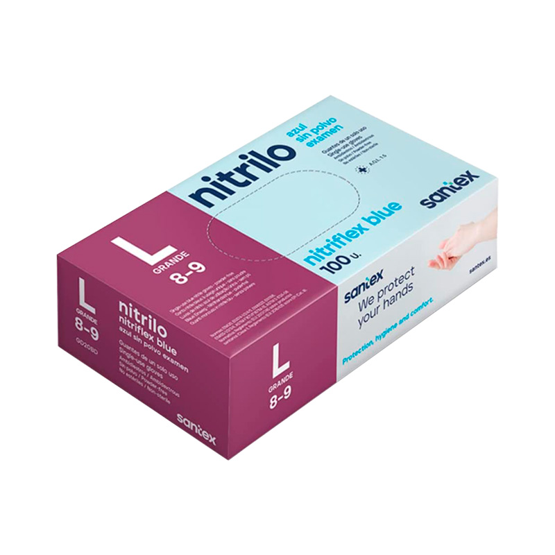 Santex Nitriflex Blue Pack de 100 Guantes de Nitrilo para Examen Talla L - 3.5 gramos - Sin Polvo - 