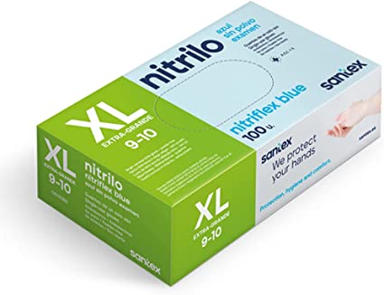Santex Nitriflex Blue Pack de 100 Guantes de Nitrilo para Examen Talla XL - 3.5 gramos - Sin Polvo -