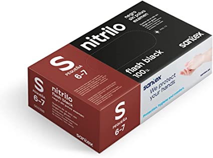Santex Flash Black Pack de 100 Guantes de Nitrilo Talla S - 6 gramos - Sin Polvo - Libre de Latex - 