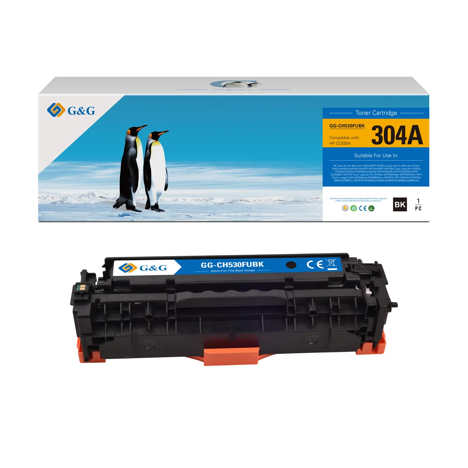 G&G HP CC530A/CE410X/CE410A/CF380X/CF380A Negro Cartucho de Toner Generico - Reemplaza 304A/305X/305