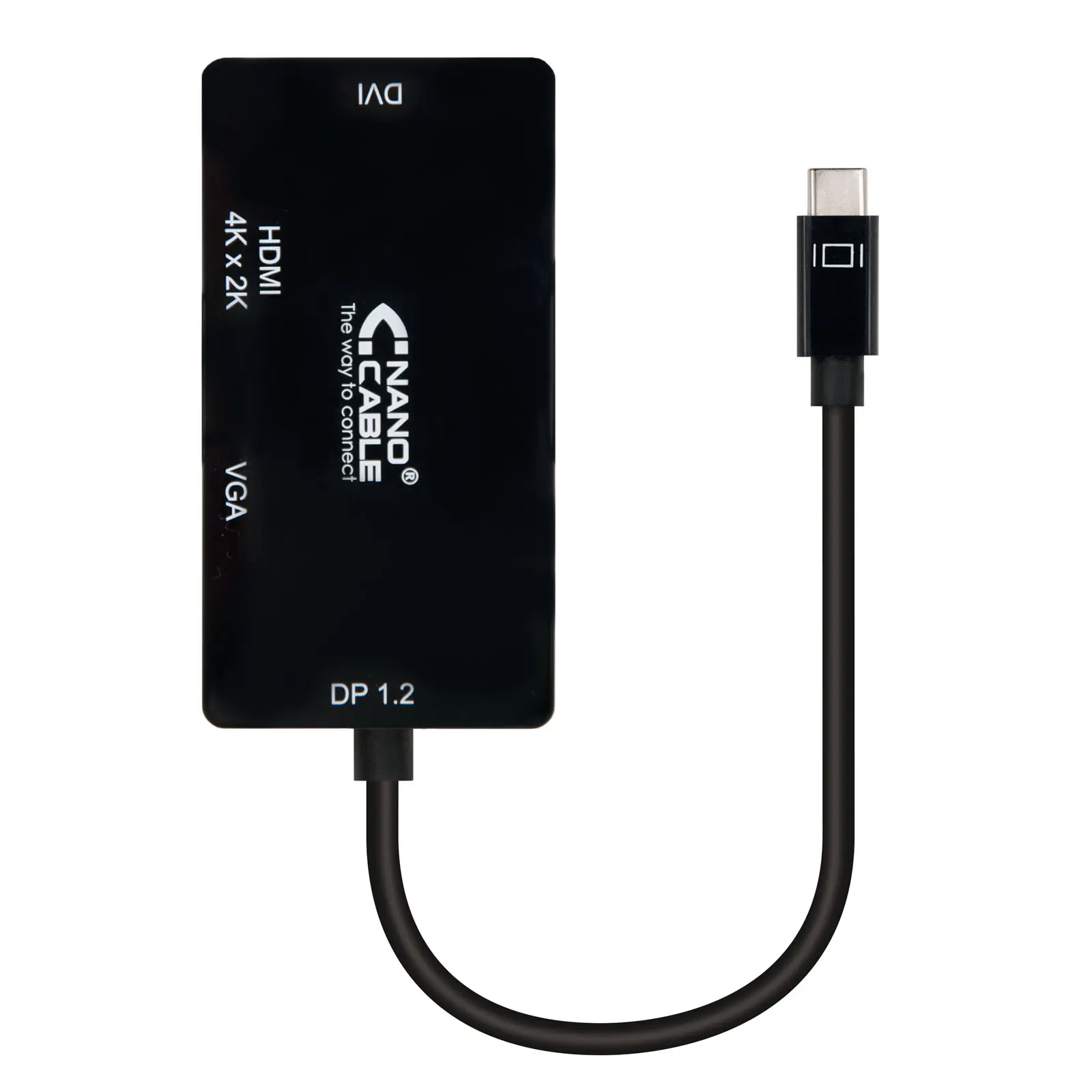 Nanocable Conversor USB-C a SVGA / DVI / HDMI - 3 en 1. USB-C/M-VGA/H-DVI/H-HDMI/H 4K - 10 cm - Colo