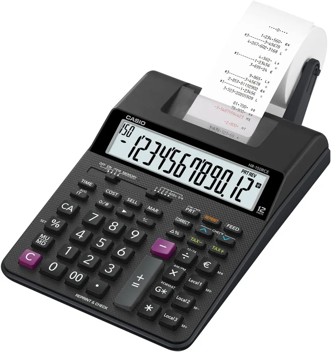 Casio HR150RCE Calculadora Impresora de Sobremesa - Pantalla de 12 Digitos - Anchura del Papel 58mm 