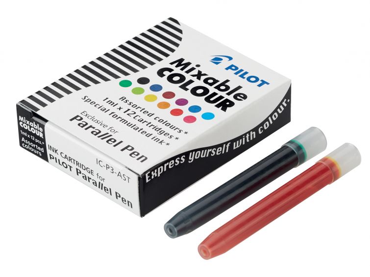 Pilot Pack de 12 Recargas para Pluma Estilografica Parallel - Capacidad 1ml - Colores Surtidos