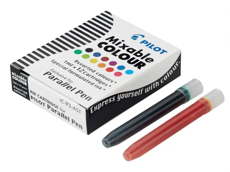 Pilot Pack de 12 Recargas para Pluma Estilografica Parallel - Capacidad 1ml - Colores Surtidos