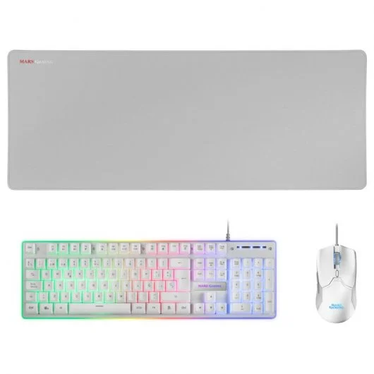 Mars Gaming Pack 3 en 1 de Teclado Tecnologia Hibrida H-Mech, Antighosting USB RGB + Raton 10000dpi 