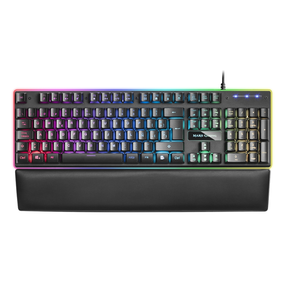Mars Gaming MK320 Teclado Hibrido USB - Retroiluminacion LED RGB - Reposamu�ecas Acolchado - Antigho
