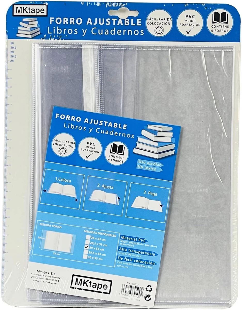 MKtape Pack de 6 Forros de Libro con Solapa Ajustable y Tira Adhesiva 29cm - Material PVC - Forra en