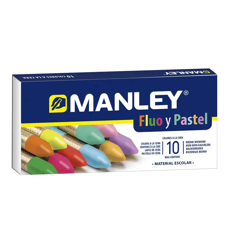 Manley Pack 10 Ceras Manley Colores Especiales (Fluo+Pastel) - Ceras Blandas de Trazo Suave - Gran V