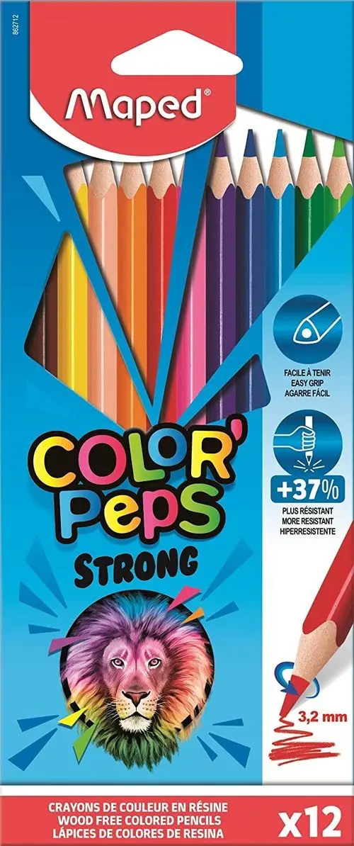 Maped Color�Peps Strong Lapices Triangulares de Colores - Sin Madera - Mina 3,2 mm - Punta Ultra Res