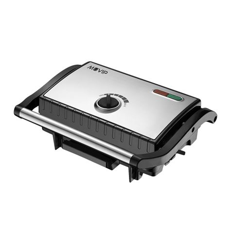 Muvip Sandwichera Inox Placa Lisa 1500W - Temperatura Regulable - Placa Superior Basculante - Presio
