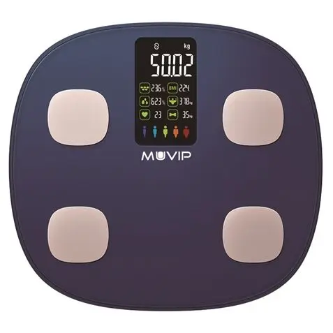 Muvip Smart Body Bascula de Bao Digital Bluetooth - Pantalla LCD Color - Plataforma de Cristal Temp