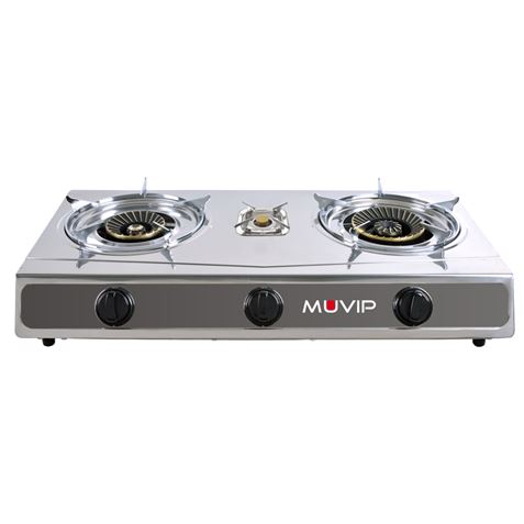 Muvip Serie Strong Cocina de Gas Inox 3 Fuegos - Encendido Piezoelectrico - Quemador de Hierro Fundi