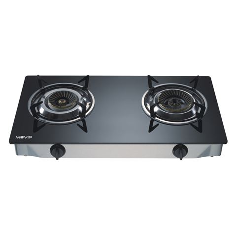 Muvip Cocina de Gas Inox 2 Fuegos - Cristal Templado - Encendido Piezoelectrico - Quemador de Hierro