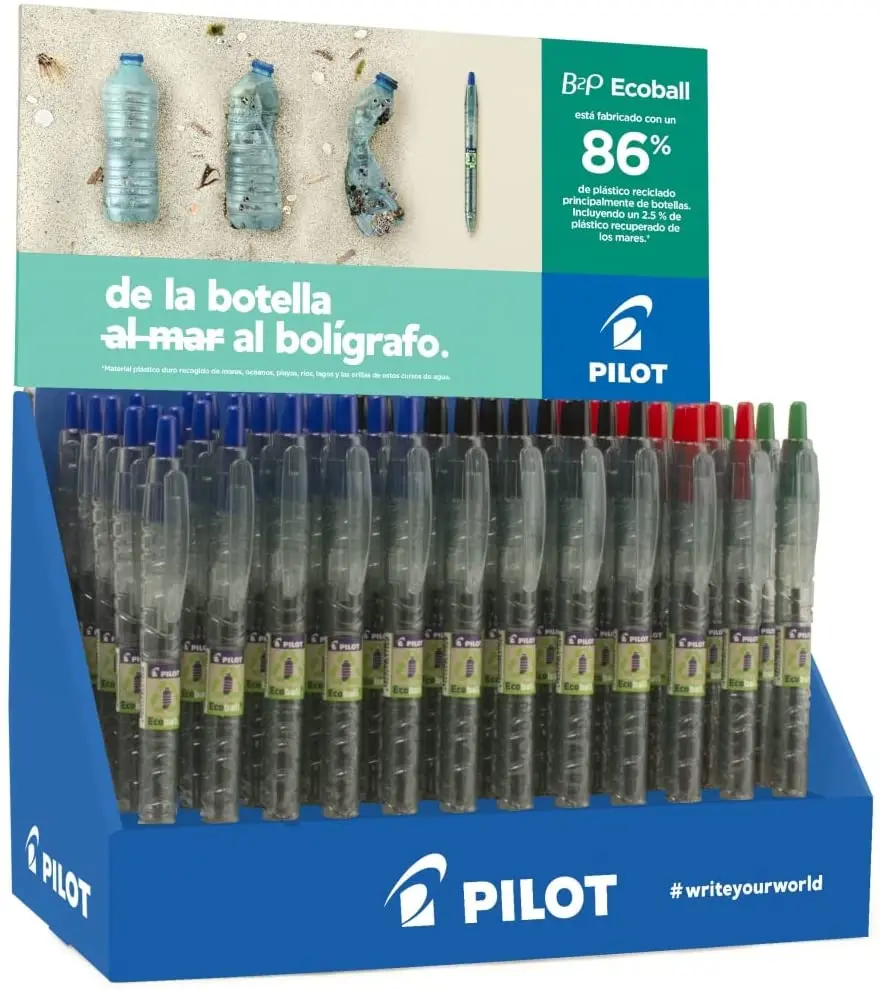 Pilot Expositor 60 Boligrafos de Bola Retractiles B2P Ecoball BeGreen + 10 B2P Gel BeGreen - 86,64% 