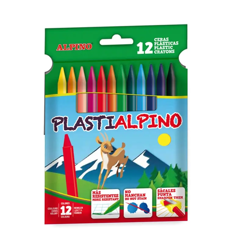 Alpino Pack de 12 Ceras PlastiAlpino para Nios - Material Resistente - No Manchan - Colores Brillan