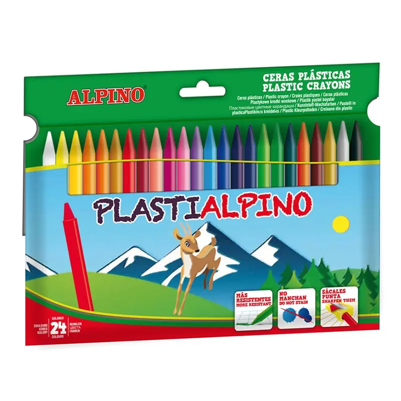 Alpino Pack de 24 Ceras PlastiAlpino para Ni�os - Material Resistente y No Mancha - Colores Brillant