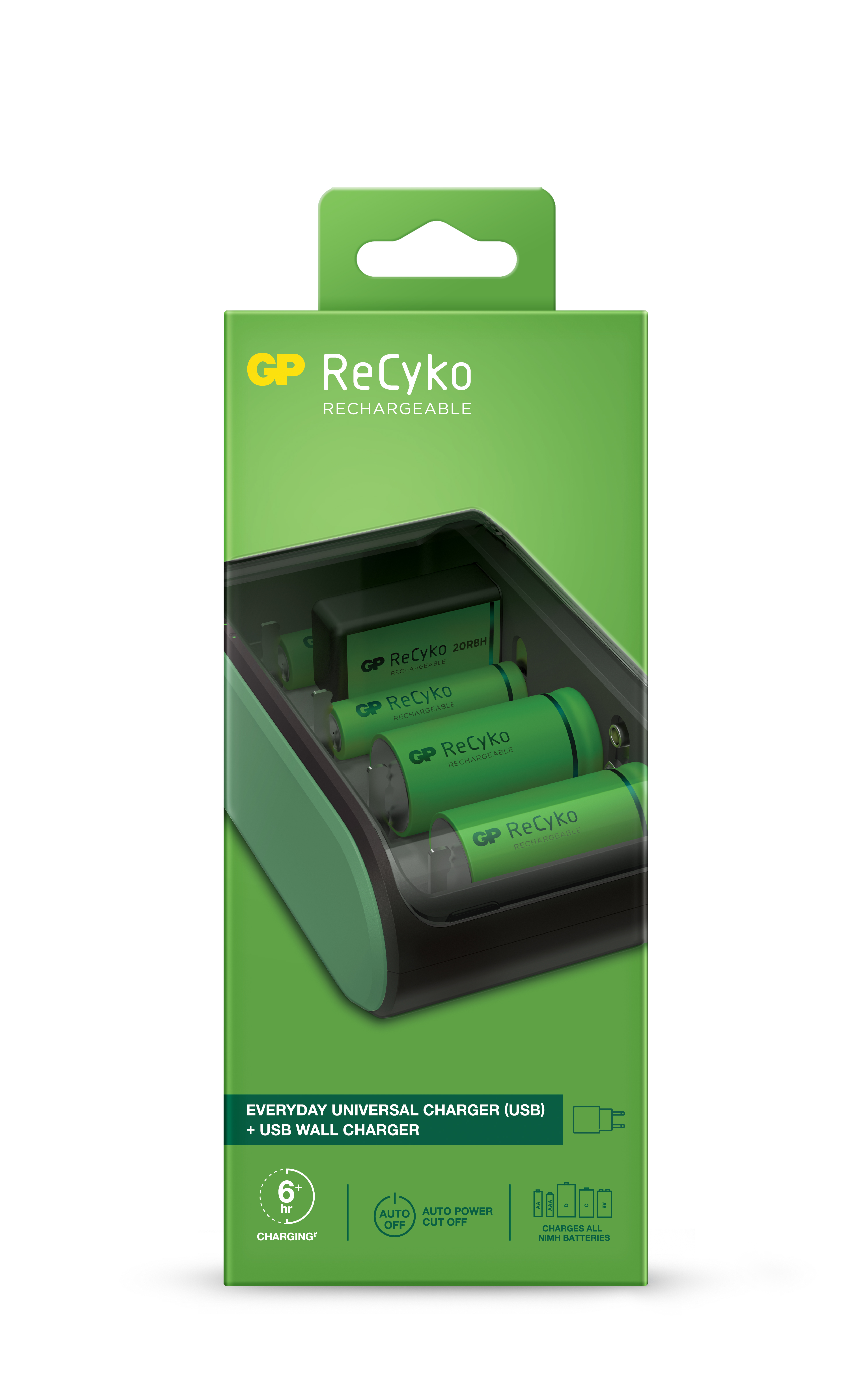 GP ReCyko Cargador USB Universal - Carga Pilas: AA, AAA, C, D y 9V