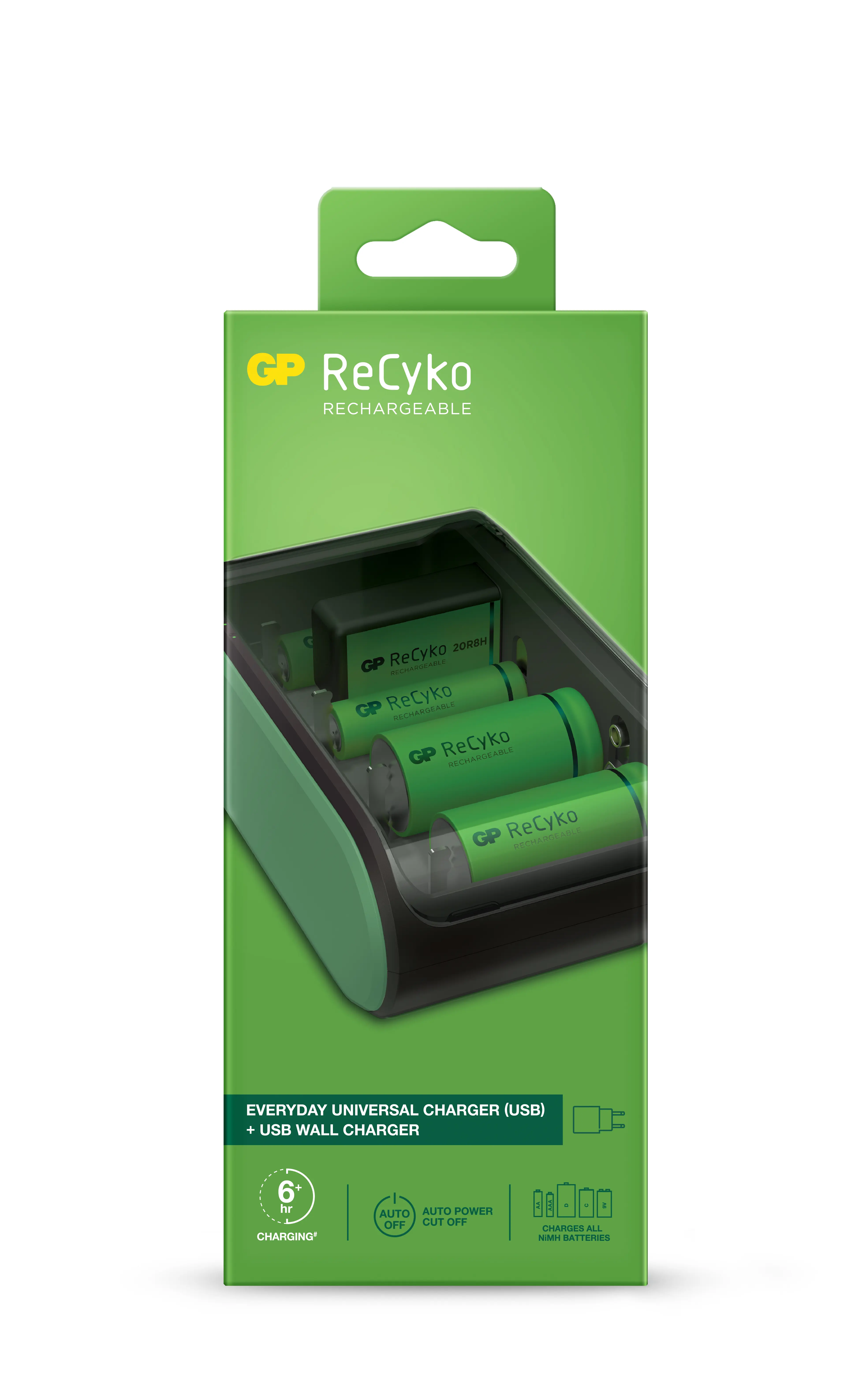 GP ReCyko Cargador USB Universal - Carga Pilas: AA, AAA, C, D y 9V