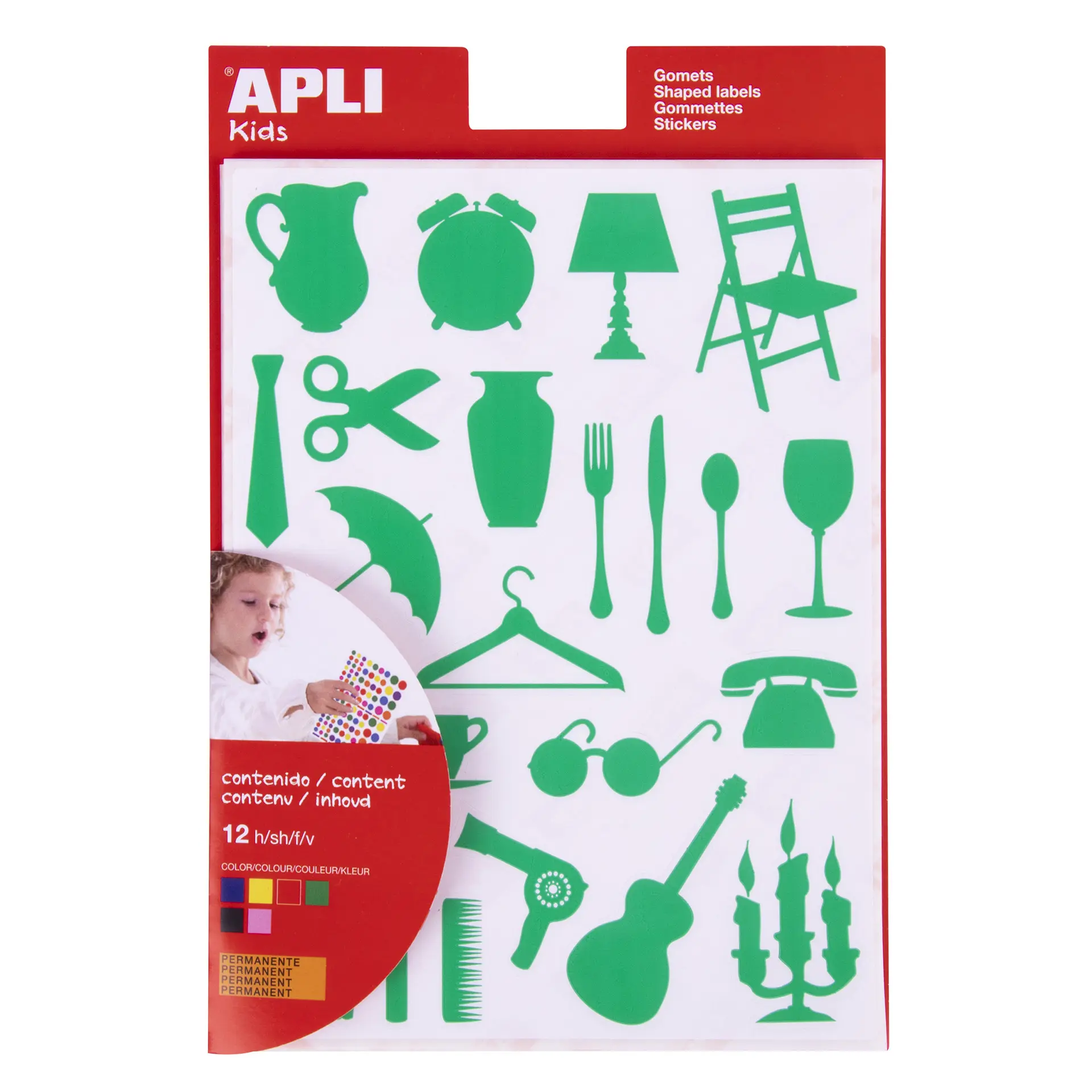 Apli Gomets Casa - 288 Unidades por Bolsa - Adhesivo Permanente con Formas de Objetos - Cumple con N