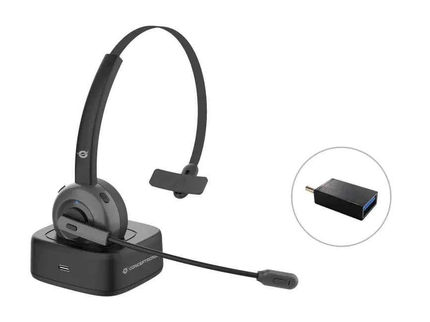 Conceptronic Auricular Mono Bluetooth con Microfono Giratorio y Flexible - Cancelacion de Ruido - Al