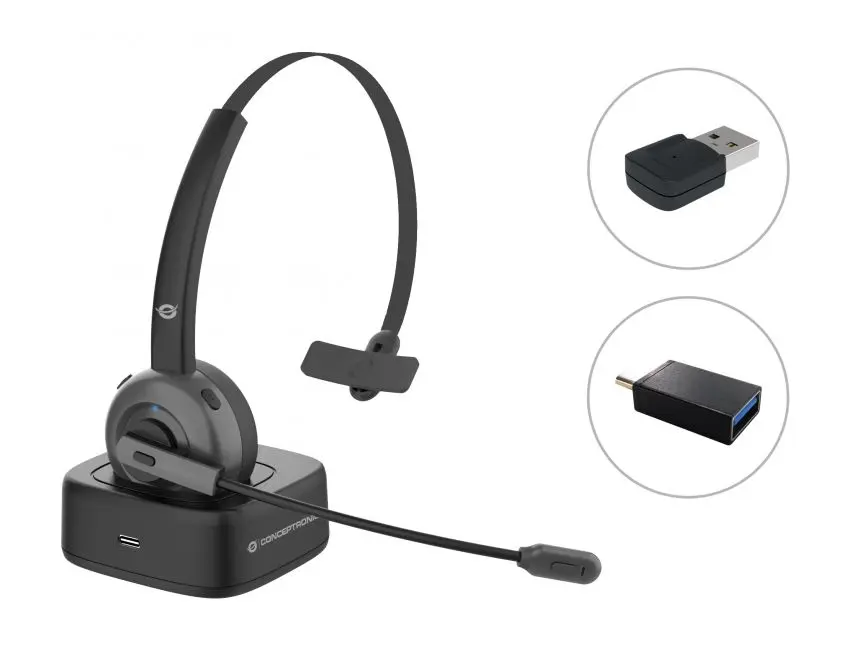 Conceptronic Auricular Mono Bluetooth con Microfono Giratorio y Flexible - Cancelacion de Ruido - Ad