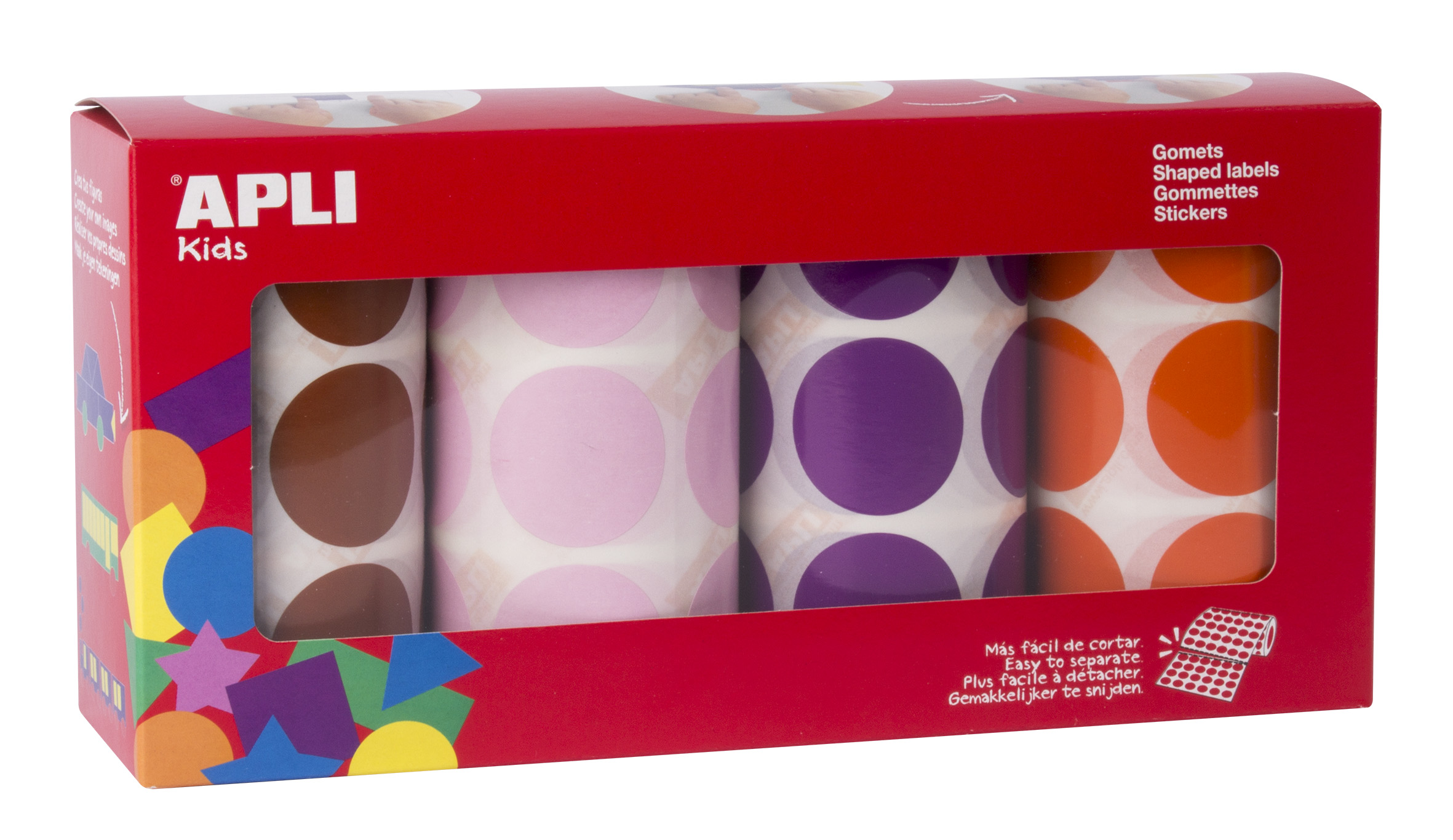 Apli Gomets Redondos � 33mm - Colores Surtidos - Adhesivo Permanente - 4 Rollos por Pack - 2832 Gome