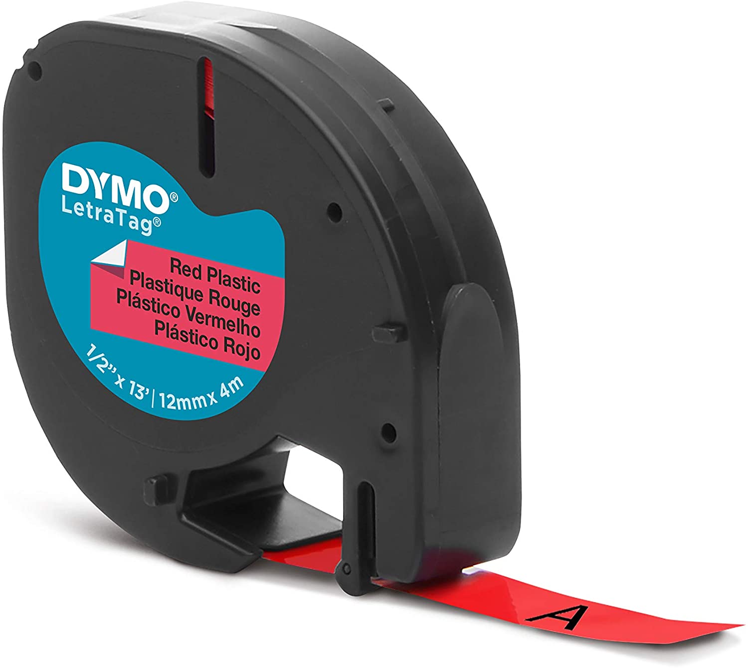 Dymo LetraTag S0721630 Cinta de Etiquetas Original para Rotuladora - Texto negro sobre fondo rojo - 