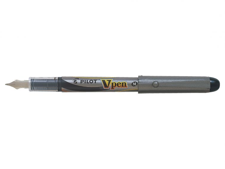 Pilot Pluma Estilografica V-Pen Silver - Desechable - Tinta Liquida - Punta de Acero - Trazo de 0.5m