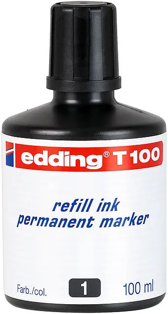 Edding T100 Bote de Recarga para Rotulador Permanente - Capacidad 100ml - Color Negro