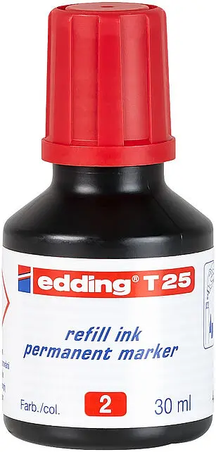 Edding T25 Bote de Recarga para Rotulador Permanente - Capacidad 30ml - Color Rojo