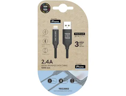TechOneTech Cable USB-A Macho a Lightning Macho 1m - Recubierto de Nylon Trenzado