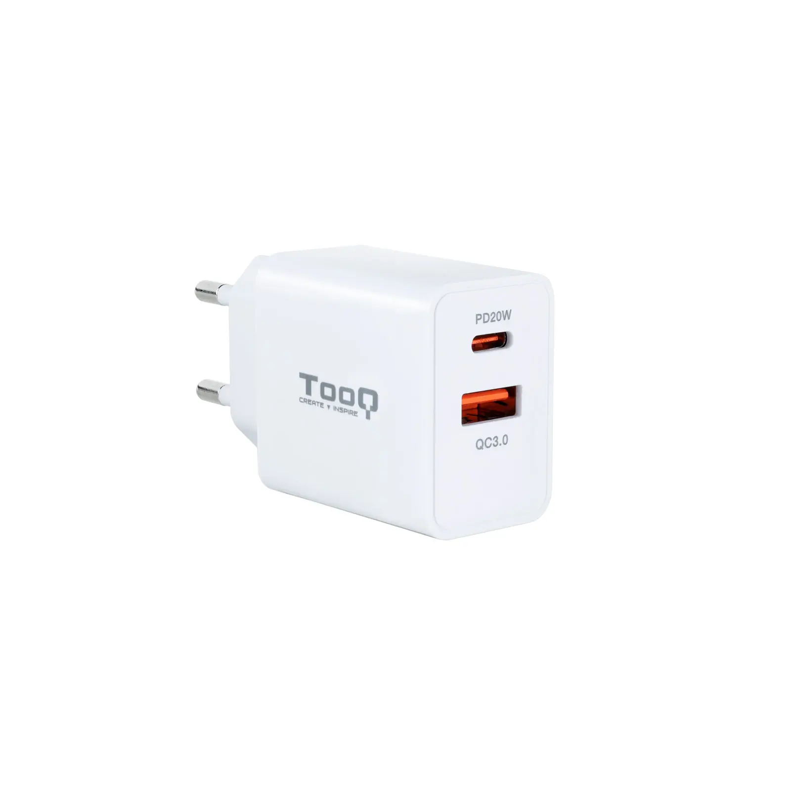 Tooq Cargador de Pared USB 3.0 18W, USB-C 20W - Carga Rapida - Color Blanco