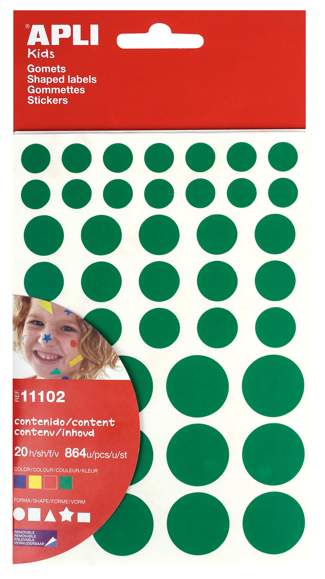 Apli Gomets Adhesivo Removible - 864 Gomets por Bolsa - Diferentes Colores, Formas y Tama�os - Desar