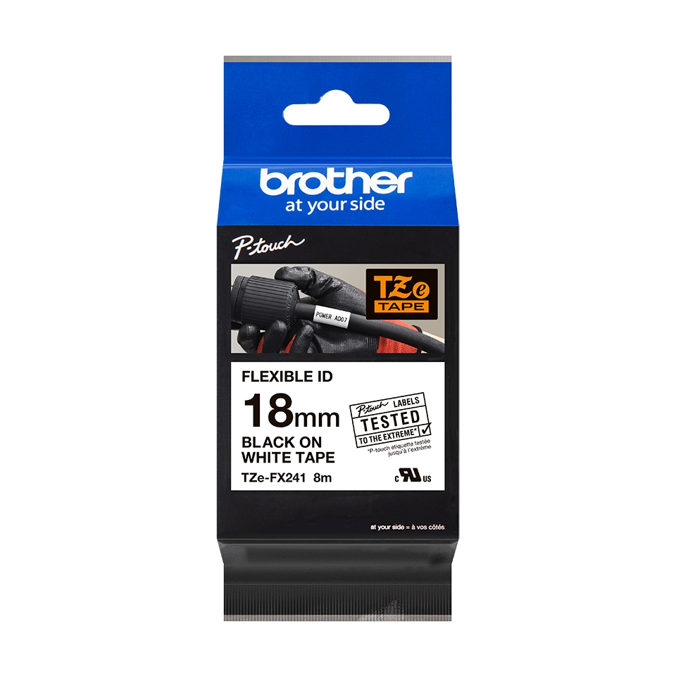 Brother TZeFX241 Cinta Laminada Flexible Original de Etiquetas - Texto negro sobre fondo blanco - An