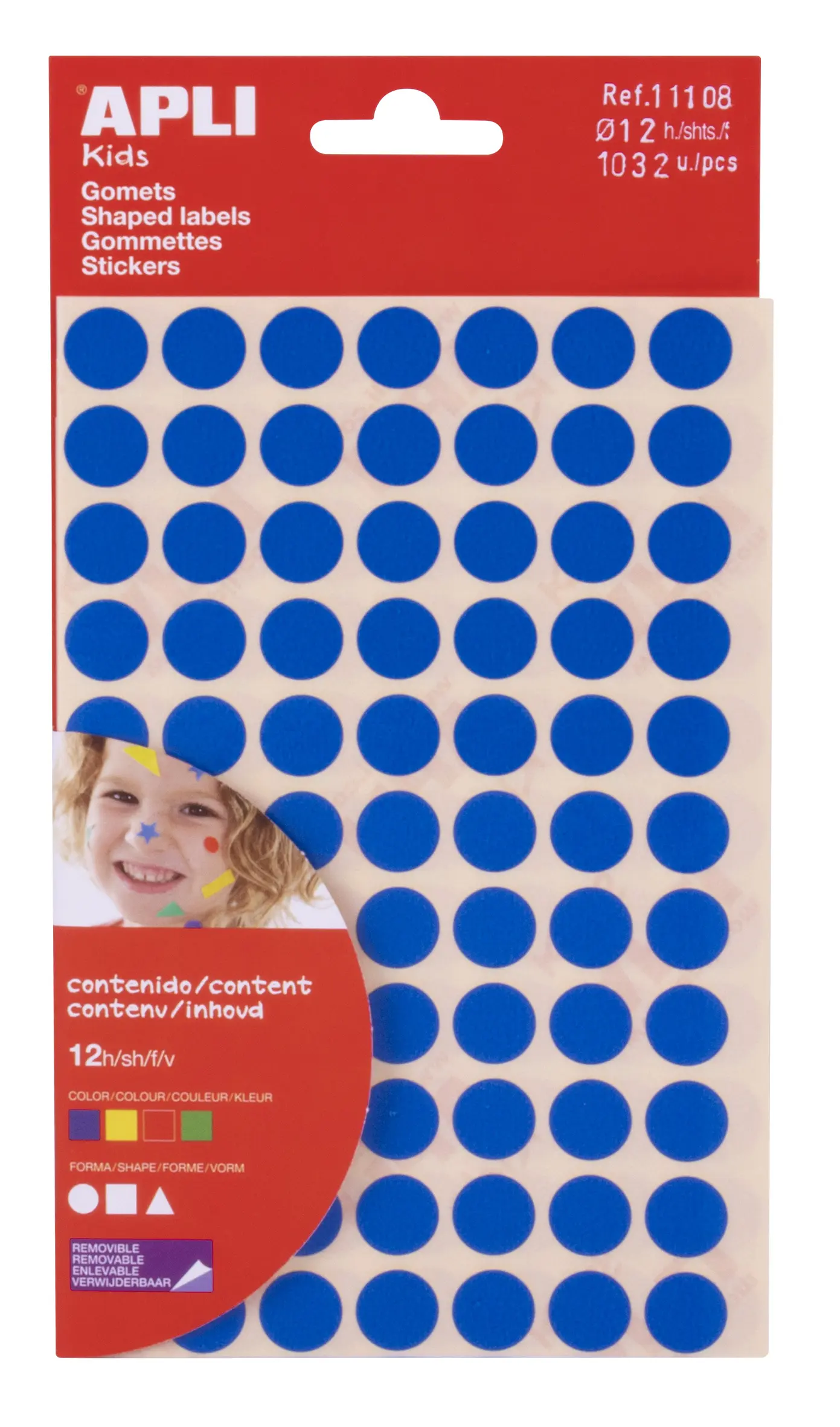 Apli Bolsa de Gomets Adhesivo Permanente - 1032 Gomets - Colores, Formas y Tama�os Surtidos - Normas