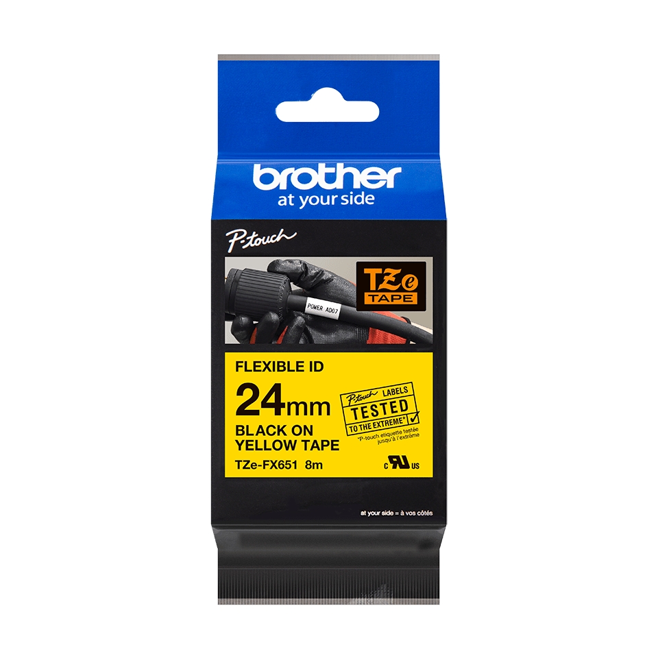 Brother TZeFX651 Cinta Laminada Flexible Original de Etiquetas - Texto negro sobre fondo amarillo - 