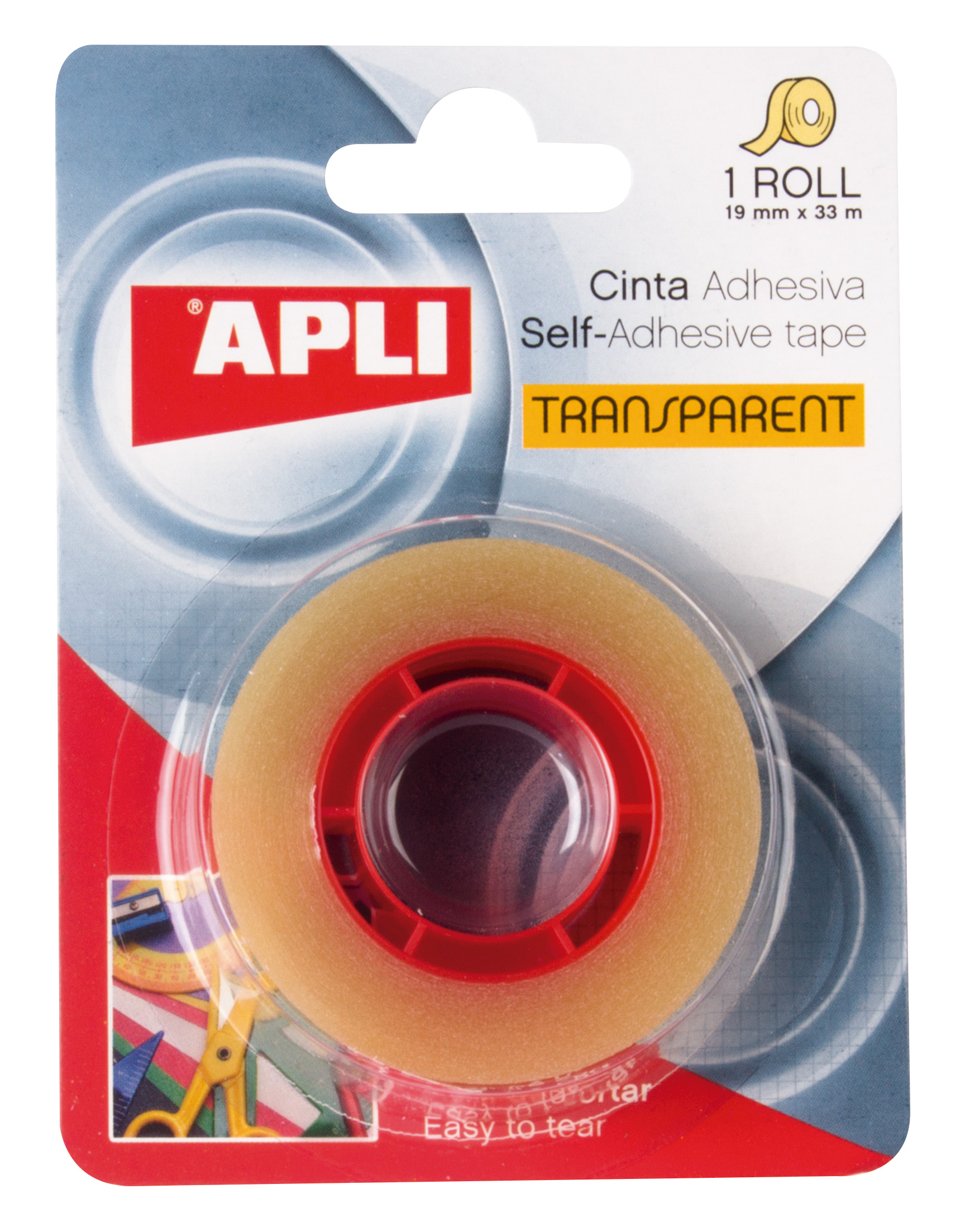 Apli Cinta Adhesiva Transparente 19mm x 33m - Resistente al Agua y a la Humedad - Facil de Cortar co