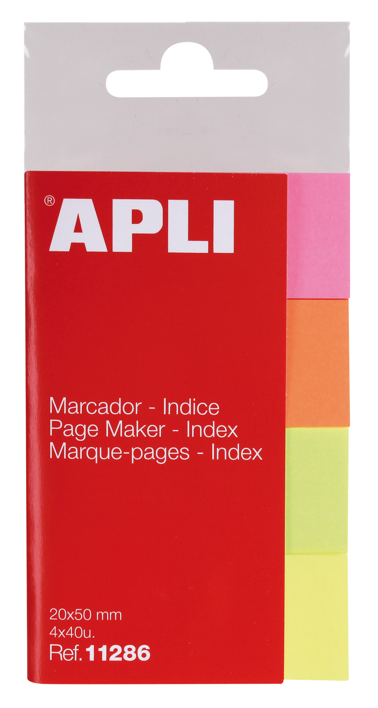 Apli Indices Adhesivos de Papel 50x20mm - 4 Colores - 40 Hojas por Color - Facil de Despegar - Organ
