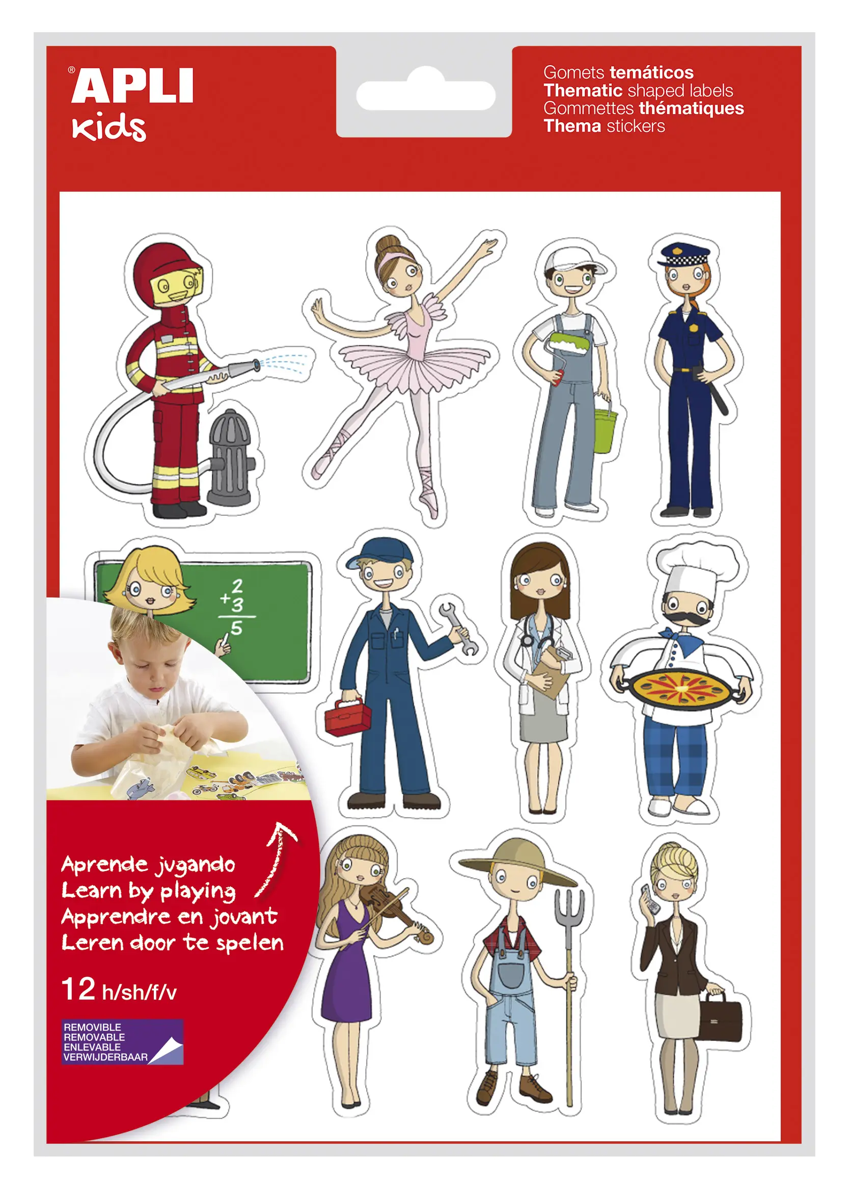 Apli Gomets Tematicos las Profesiones - 144 Unidades - Adhesivo Removible - Desarrollados con Educad