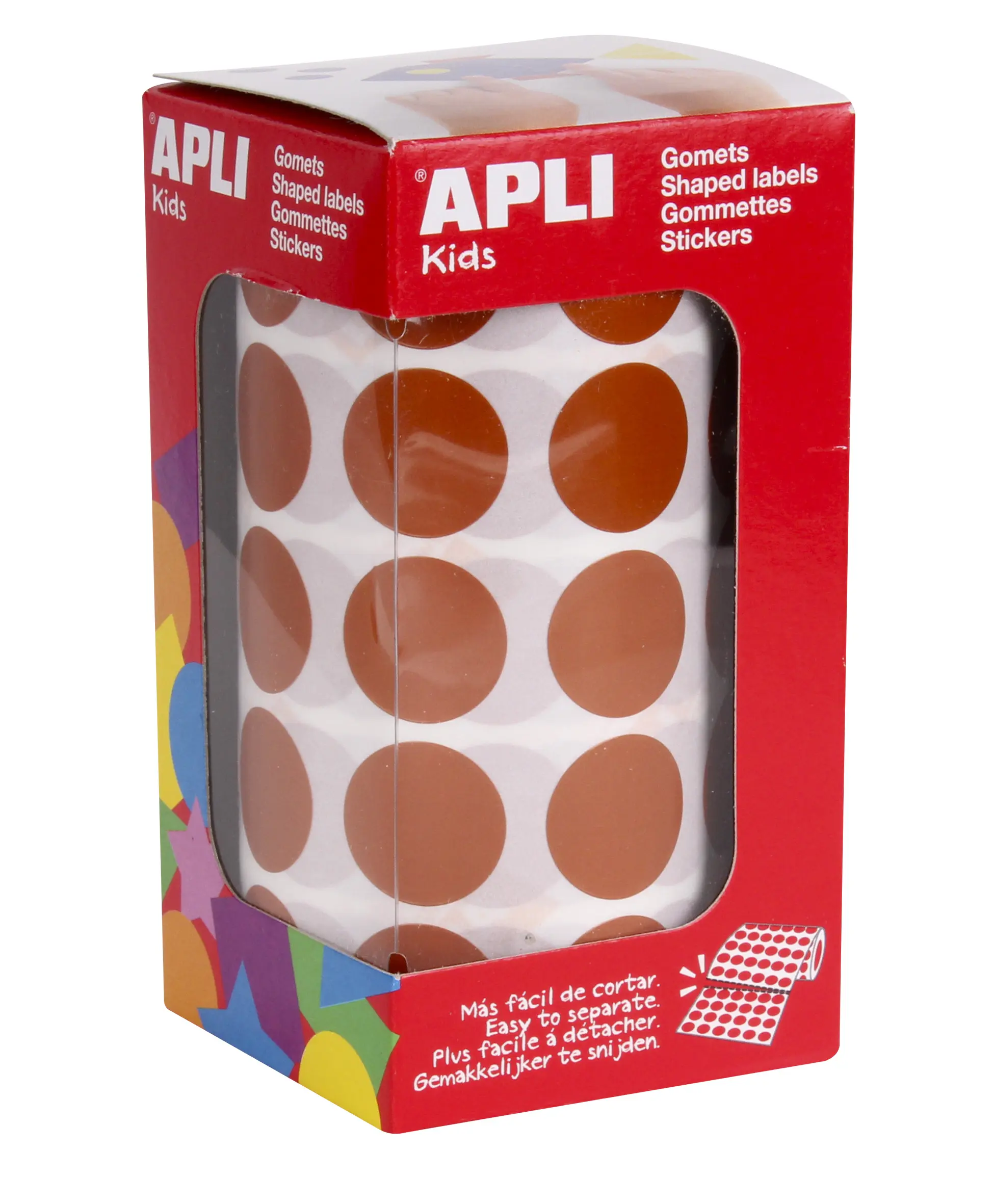 Apli Gomets Redondos Marron � 20mm - 59 Hojas Pretroqueladas - 1770 Gomets por Rollo - Adhesivo Base